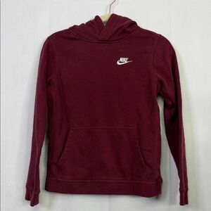 Nike Maroon Front Pocket Embroidered White Logo Hoodie Sweatshirt